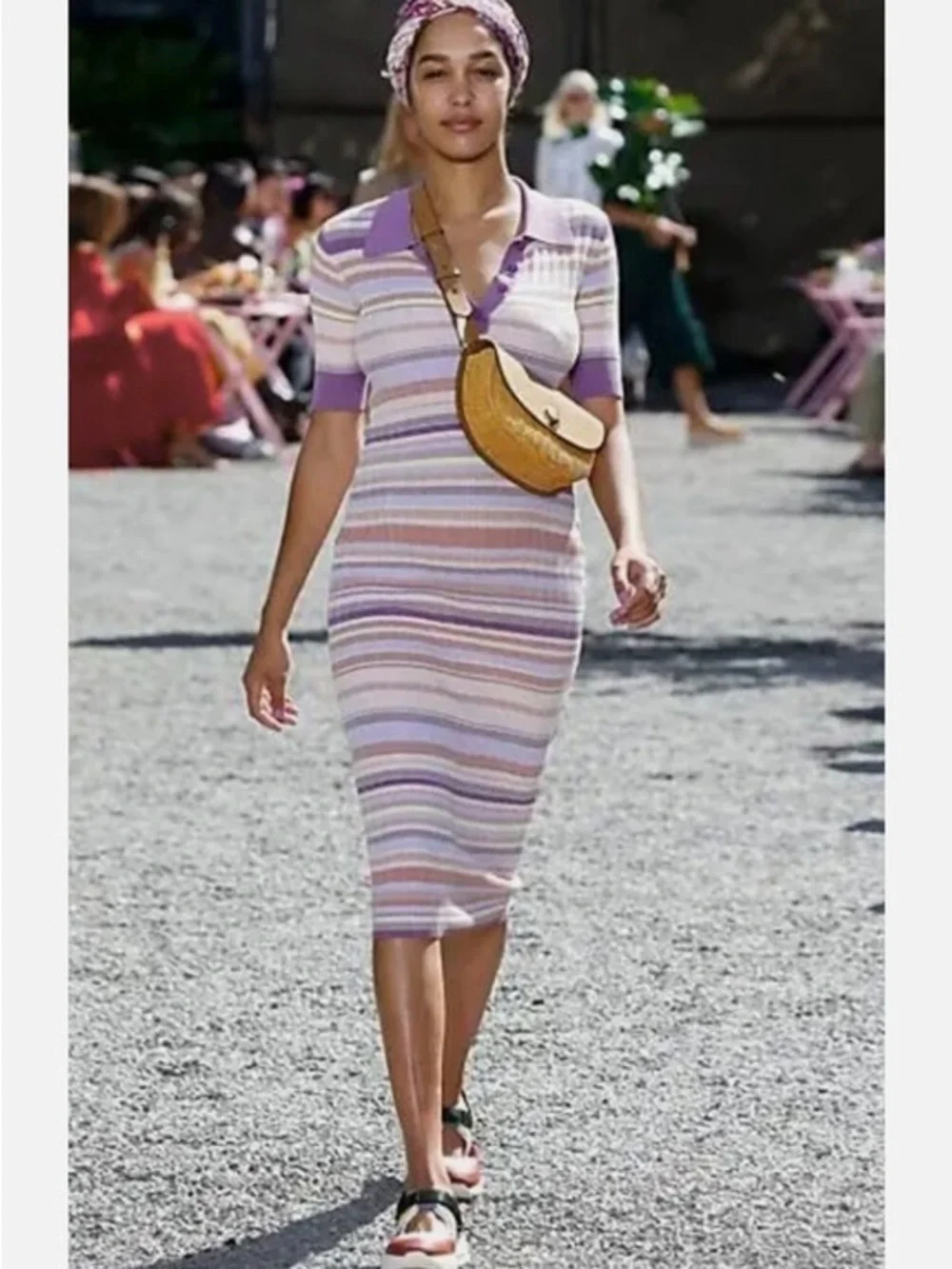 kate spade Pastel multi Striped Polo knit  Dress in Lavender Collar belt S